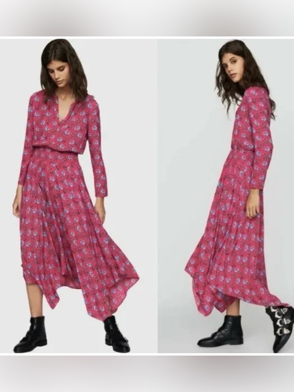 Maje  Rayina Floral Crepe Smocked Maxi Dress Size 1